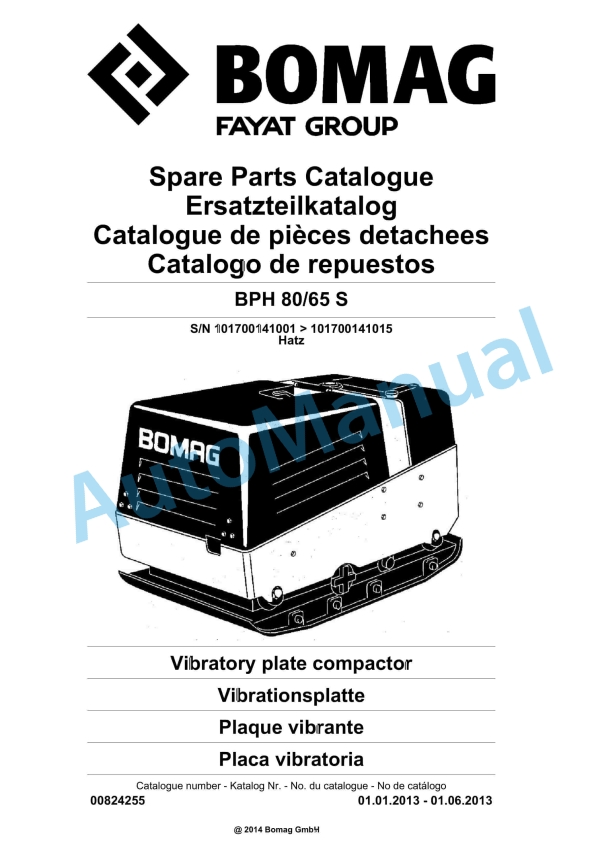 Bomag BPH 80-65 S Vibratory Plate Compactor Spare Parts Catalogue 00824255