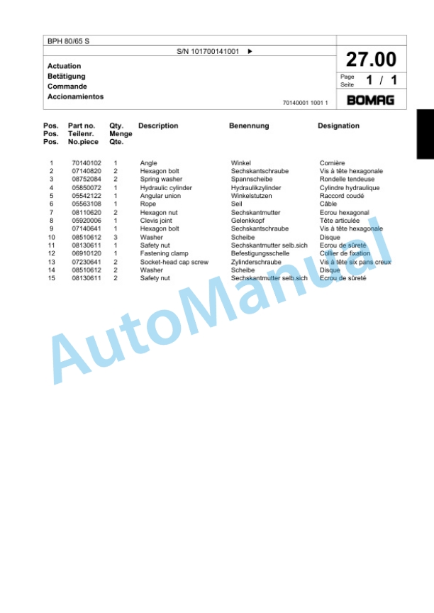 Bomag BPH 80-65 S Vibratory Plate Compactor Spare Parts Catalogue 00824255-2
