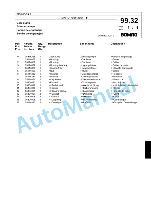 Bomag BPH 80-65 S Vibratory Plate Compactor Spare Parts Catalogue 00824255-5