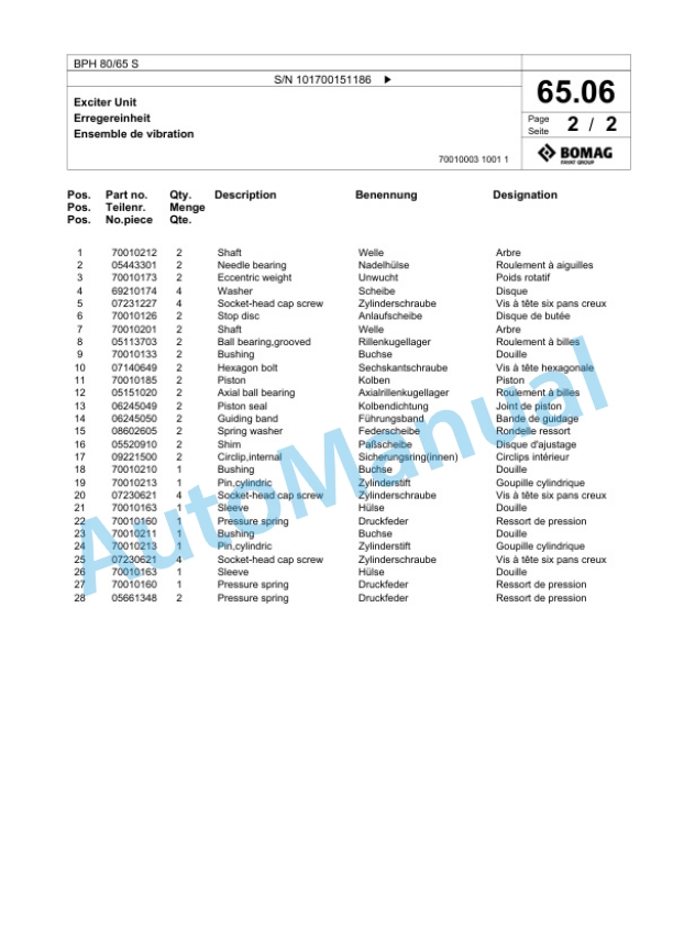 Bomag BPH 80-65 S Vibratory Plate Compactor Spare Parts Catalogue 00824299-2
