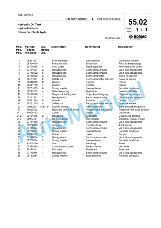 Bomag BPH 80-65 S Vibratory Plate Compactor Spare Parts Catalogue 00824367-2