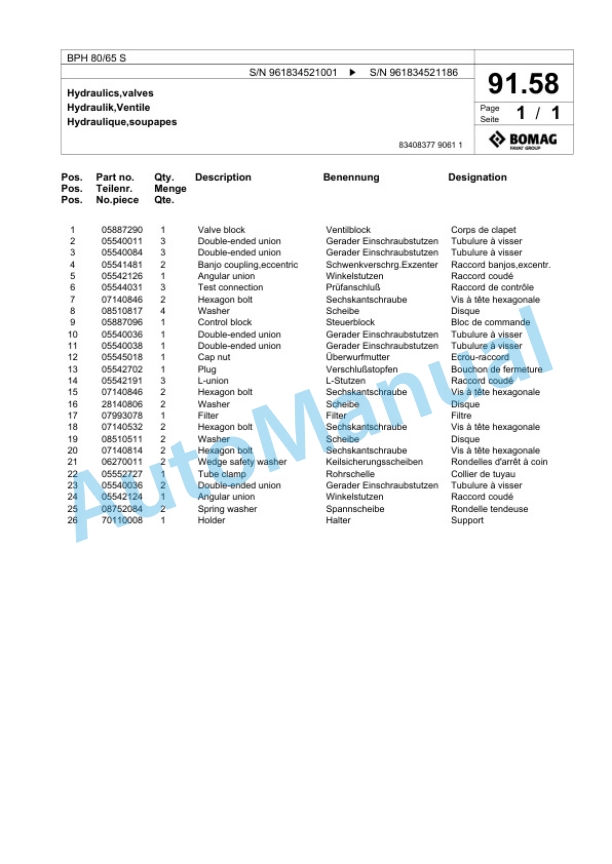 Bomag BPH 80-65 S Vibratory Plate Compactor Spare Parts Catalogue 00826089-5