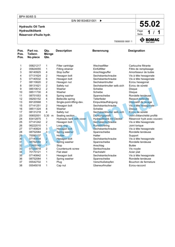 Bomag BPH 80-65 S Vibratory Plate Compactor Spare Parts Catalogue 00826675-2