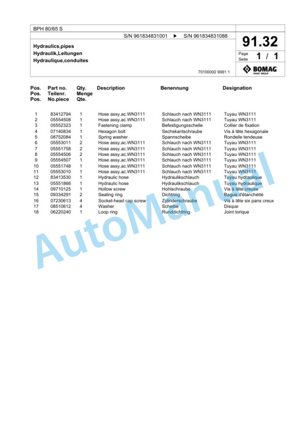 Bomag BPH 80-65 S Vibratory Plate Compactor Spare Parts Catalogue 00826675-4