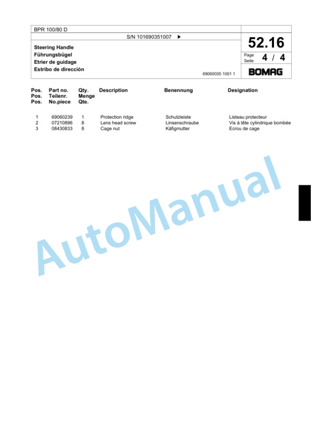 Bomag BPR 100-80 D Vibratory Plate Compactor Spare Parts Catalogue 00817965-2