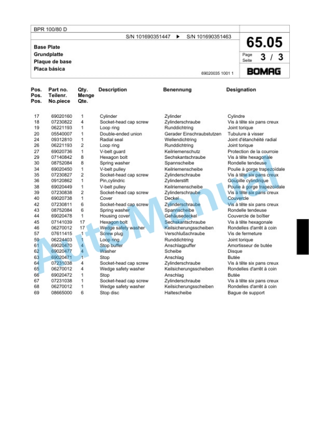 Bomag BPR 100-80 D Vibratory Plate Compactor Spare Parts Catalogue 00817965-3