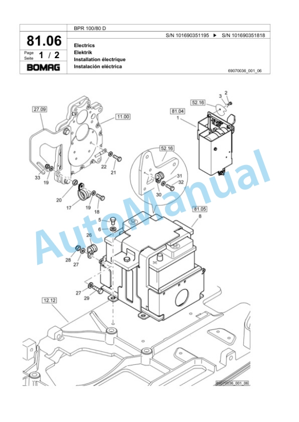 Bomag BPR 100-80 D Vibratory Plate Compactor Spare Parts Catalogue 00817965-4