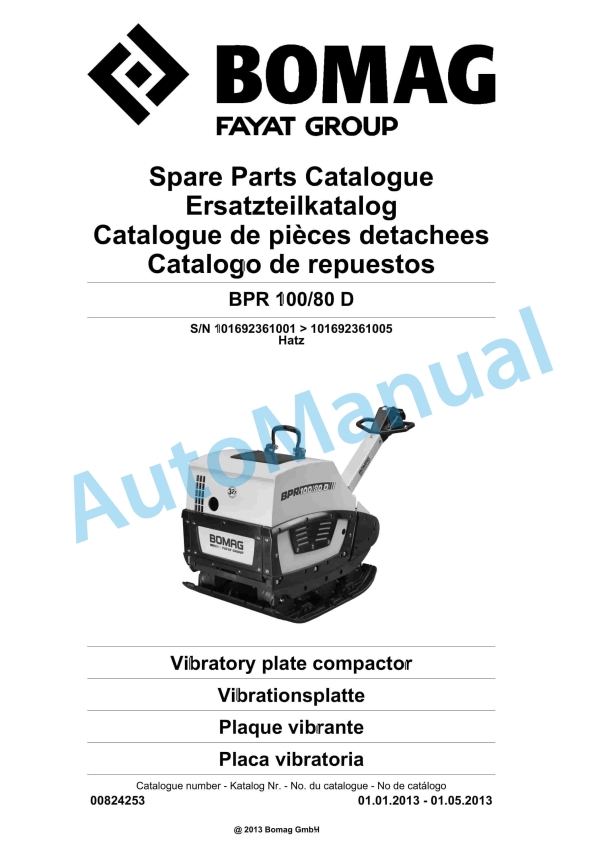 Bomag BPR 100-80 D Vibratory Plate Compactor Spare Parts Catalogue 00824253