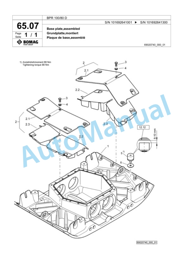 Bomag BPR 100-80 D Vibratory Plate Compactor Spare Parts Catalogue 00824331-3