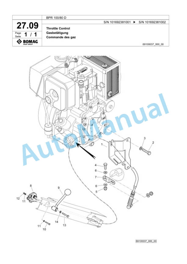 Bomag BPR 100-80 D Vibratory Plate Compactor Spare Parts Catalogue 00825143-2