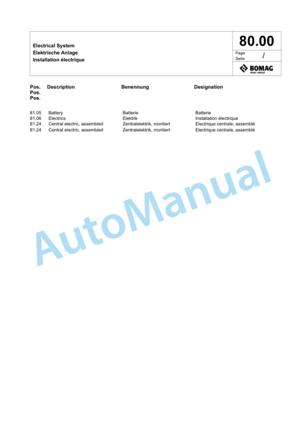 Bomag BPR 100-80 D Vibratory Plate Compactor Spare Parts Catalogue 00825143-4