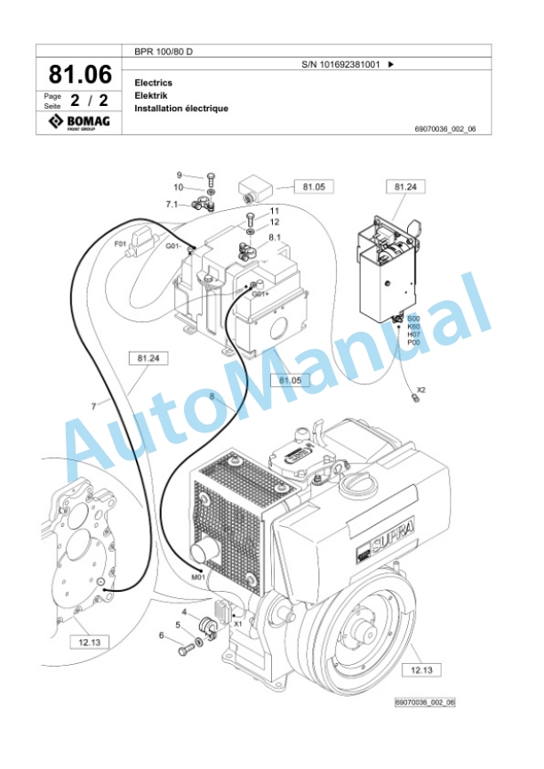 Bomag BPR 100-80 D Vibratory Plate Compactor Spare Parts Catalogue 00825143-5
