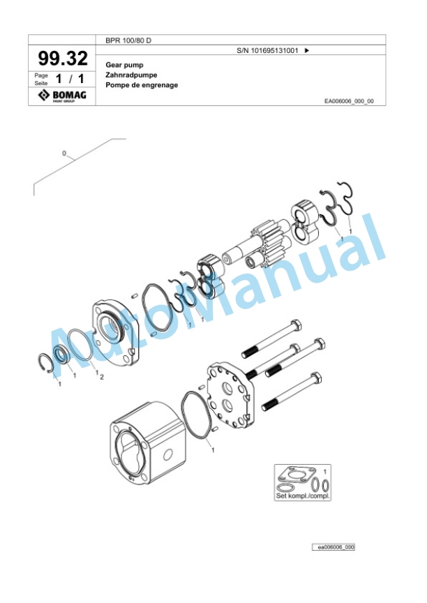 Bomag BPR 100-80 D Vibratory Plate Compactor Spare Parts Catalogue 00825553-5
