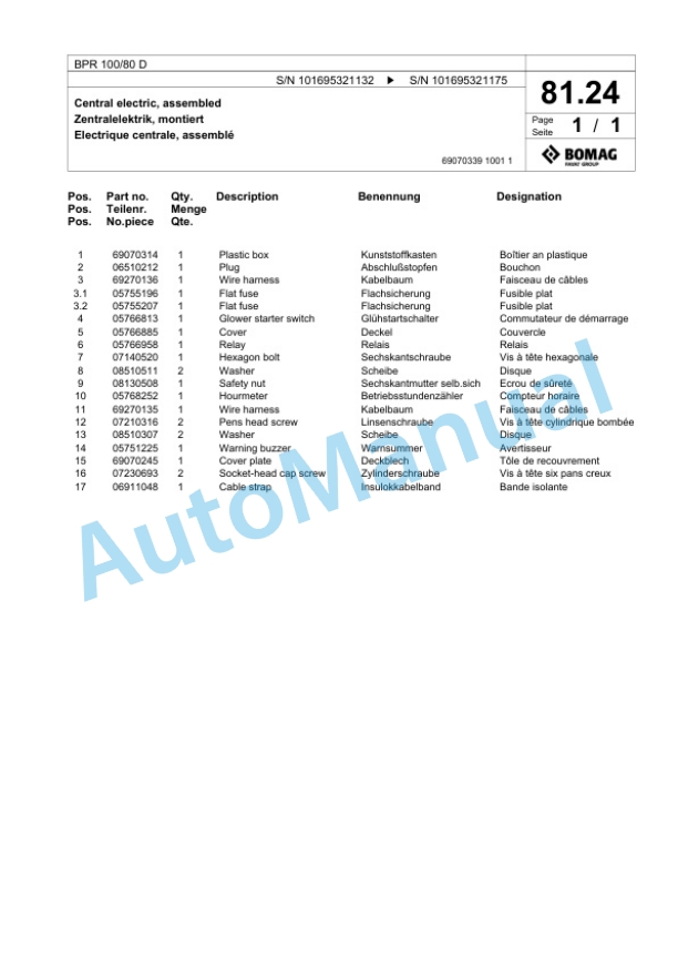 Bomag BPR 100-80 D Vibratory Plate Compactor Spare Parts Catalogue 00825793-5