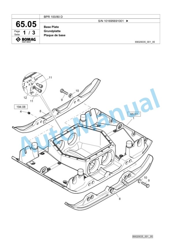 Bomag BPR 100-80 D Vibratory Plate Compactor Spare Parts Catalogue 00826745-3