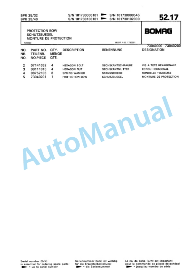 Bomag BPR 25-32, BPR 25-40 Vibratory Plate Compactor Spare Parts Catalogue 00813338-3