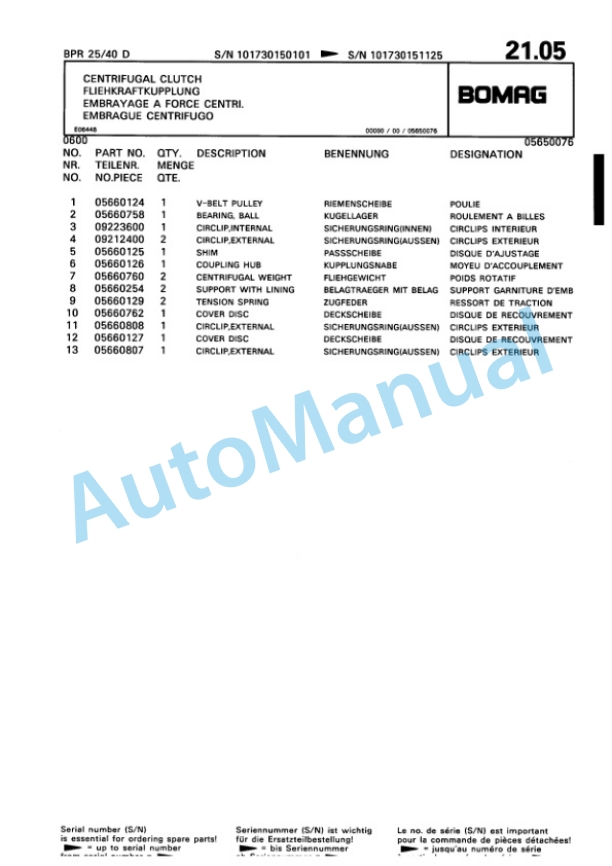 Bomag BPR 25-40 D Vibratory Plate Compactor Spare Parts Catalogue 00810117-3