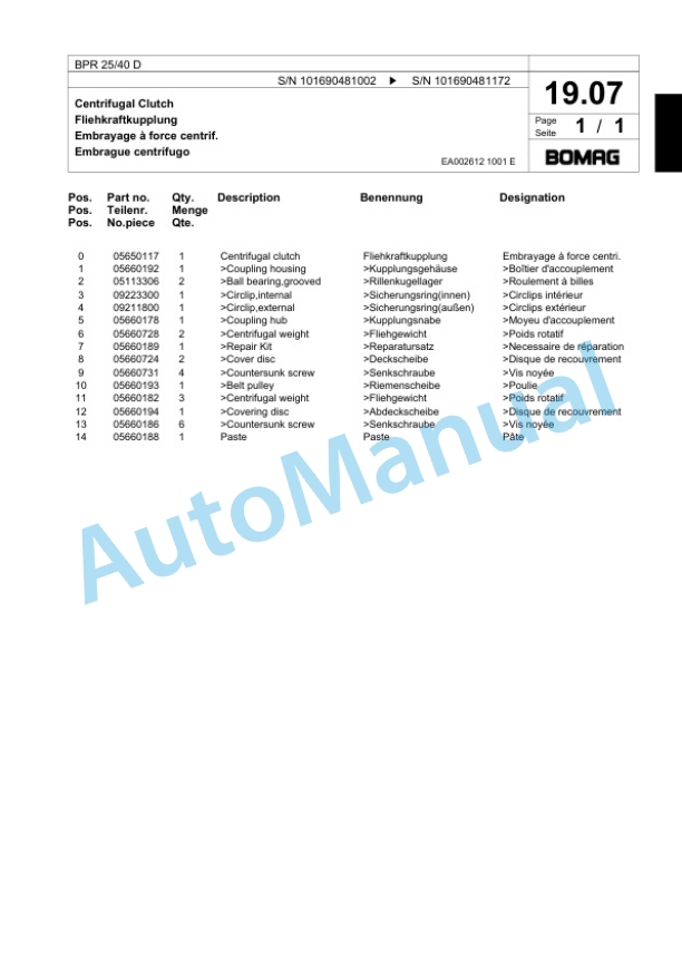 Bomag BPR 25-40 D Vibratory Plate Compactor Spare Parts Catalogue 00818403-2