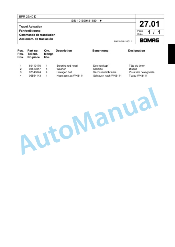 Bomag BPR 25-40 D Vibratory Plate Compactor Spare Parts Catalogue 00818753-2