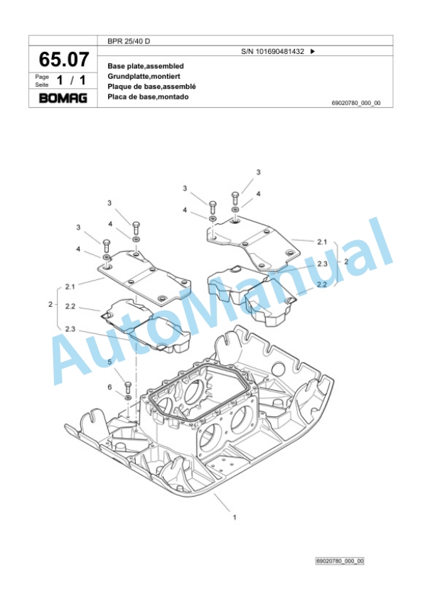 Bomag BPR 25-40 D Vibratory Plate Compactor Spare Parts Catalogue 00818753-4