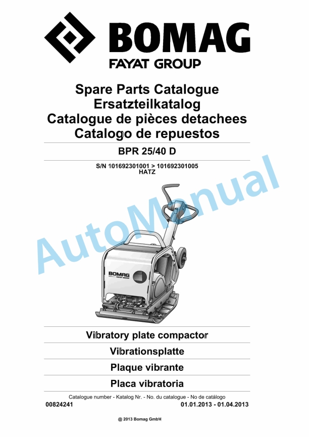Bomag BPR 25-40 D Vibratory Plate Compactor Spare Parts Catalogue 00824241