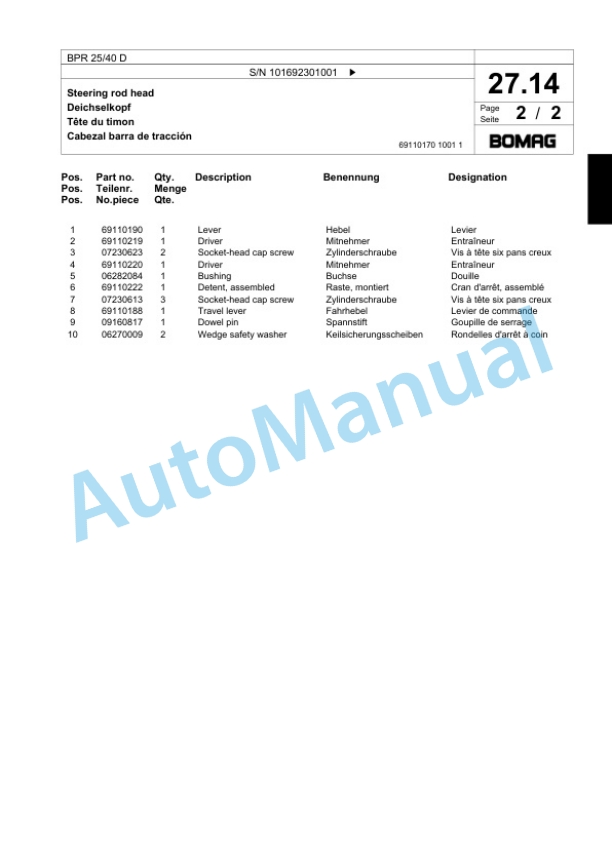 Bomag BPR 25-40 D Vibratory Plate Compactor Spare Parts Catalogue 00824241-3