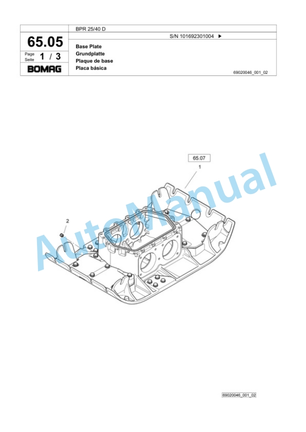 Bomag BPR 25-40 D Vibratory Plate Compactor Spare Parts Catalogue 00824241-5