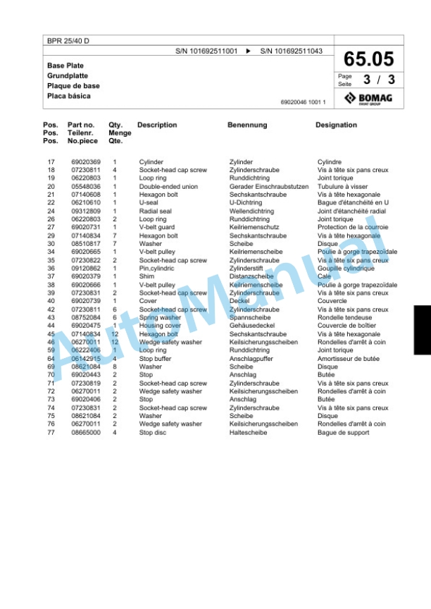 Bomag BPR 25-40 D Vibratory Plate Compactor Spare Parts Catalogue 00824305-4