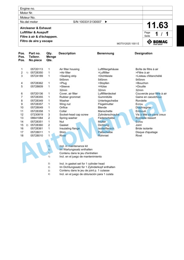 Bomag BPR 25-40 D Vibratory Plate Compactor Spare Parts Catalogue 00824369-2