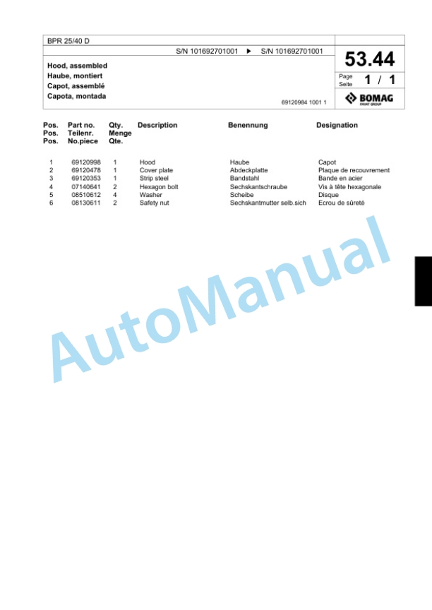 Bomag BPR 25-40 D Vibratory Plate Compactor Spare Parts Catalogue 00824369-4