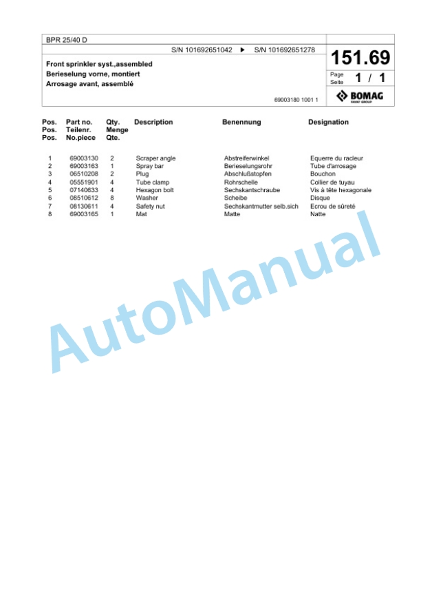 Bomag BPR 25-40 D Vibratory Plate Compactor Spare Parts Catalogue 00824763-4