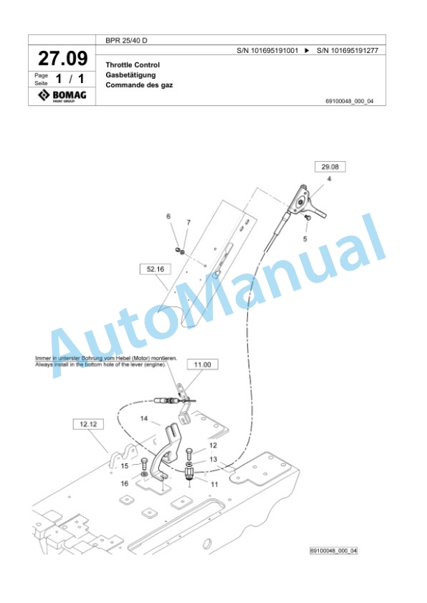 Bomag BPR 25-40 D Vibratory Plate Compactor Spare Parts Catalogue 00825813-2