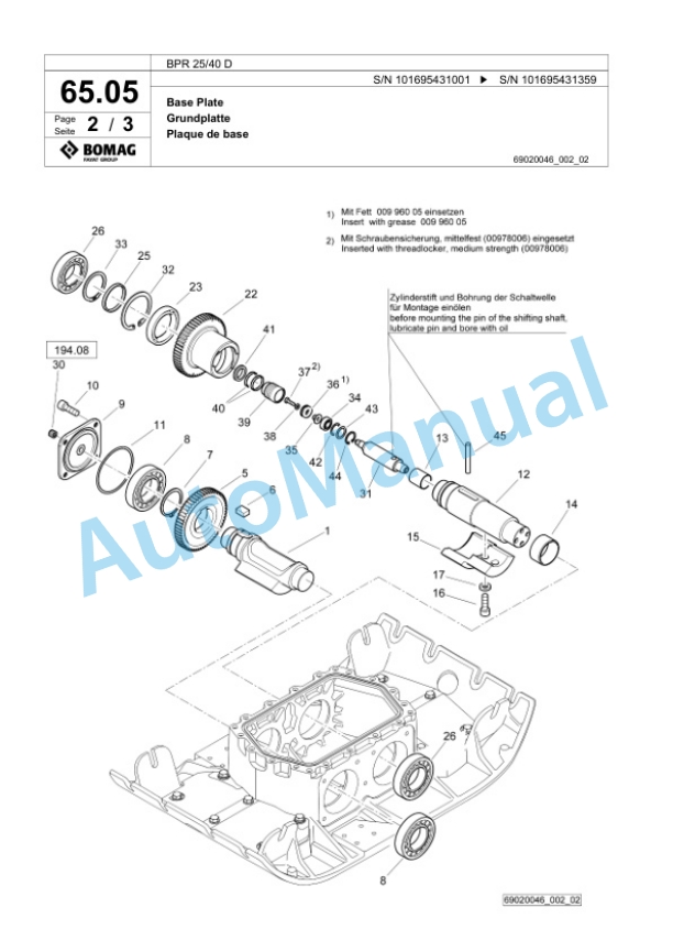 Bomag BPR 25-40 D Vibratory Plate Compactor Spare Parts Catalogue 00826509-3