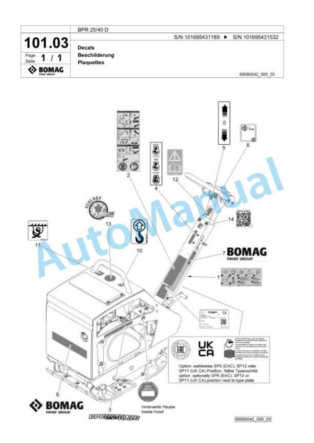 Bomag BPR 25-40 D Vibratory Plate Compactor Spare Parts Catalogue 00826509-4