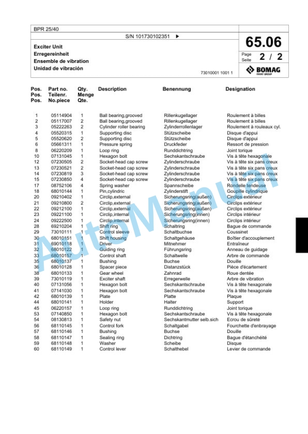 Bomag BPR 25-40 Vibratory Plate Compactor Spare Parts Catalogue 00817432-5