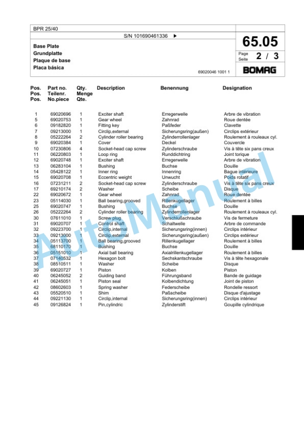 Bomag BPR 25-40 Vibratory Plate Compactor Spare Parts Catalogue 00824077-3