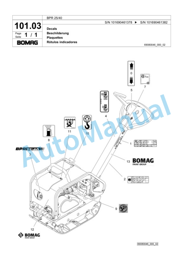 Bomag BPR 25-40 Vibratory Plate Compactor Spare Parts Catalogue 00824077-4