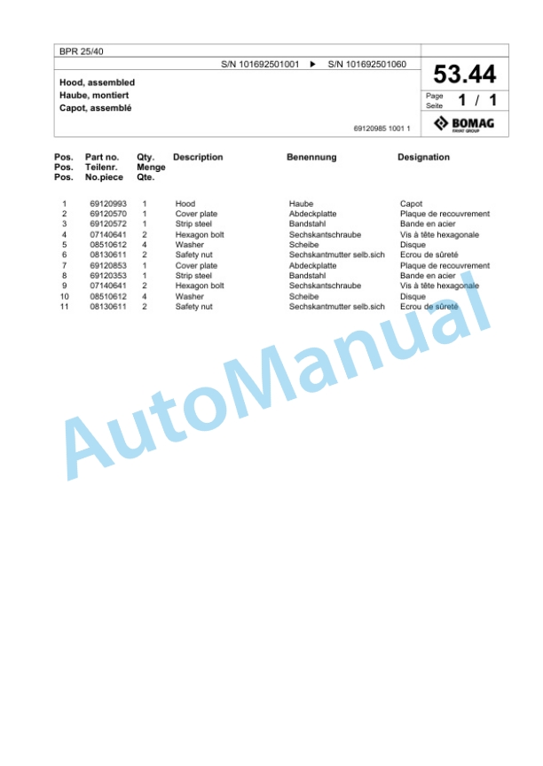 Bomag BPR 25-40 Vibratory Plate Compactor Spare Parts Catalogue 00824303-2