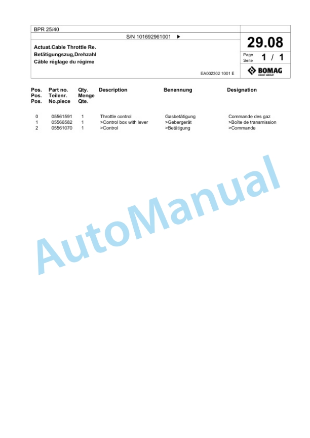 Bomag BPR 25-40 Vibratory Plate Compactor Spare Parts Catalogue 00825517-2
