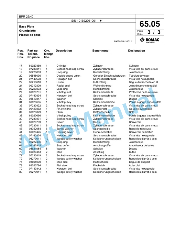 Bomag BPR 25-40 Vibratory Plate Compactor Spare Parts Catalogue 00825517-3