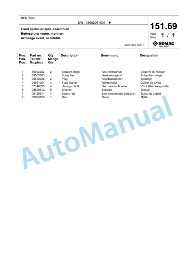 Bomag BPR 25-40 Vibratory Plate Compactor Spare Parts Catalogue 00825517-5