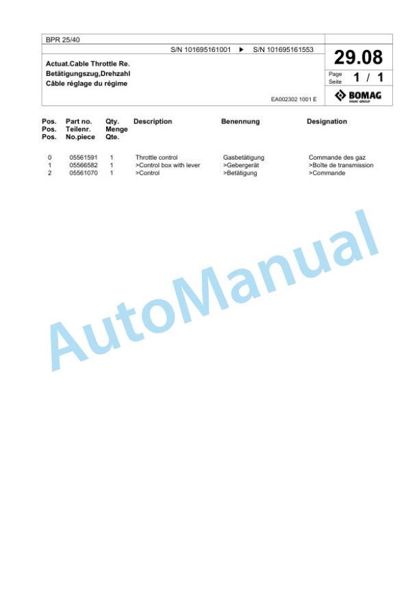 Bomag BPR 25-40 Vibratory Plate Compactor Spare Parts Catalogue 00825817-2