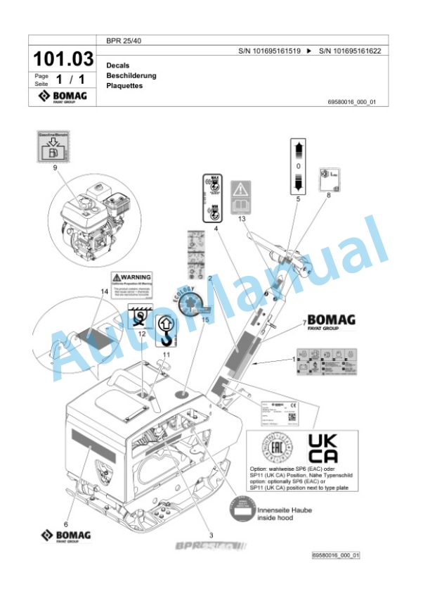 Bomag BPR 25-40 Vibratory Plate Compactor Spare Parts Catalogue 00825817-4
