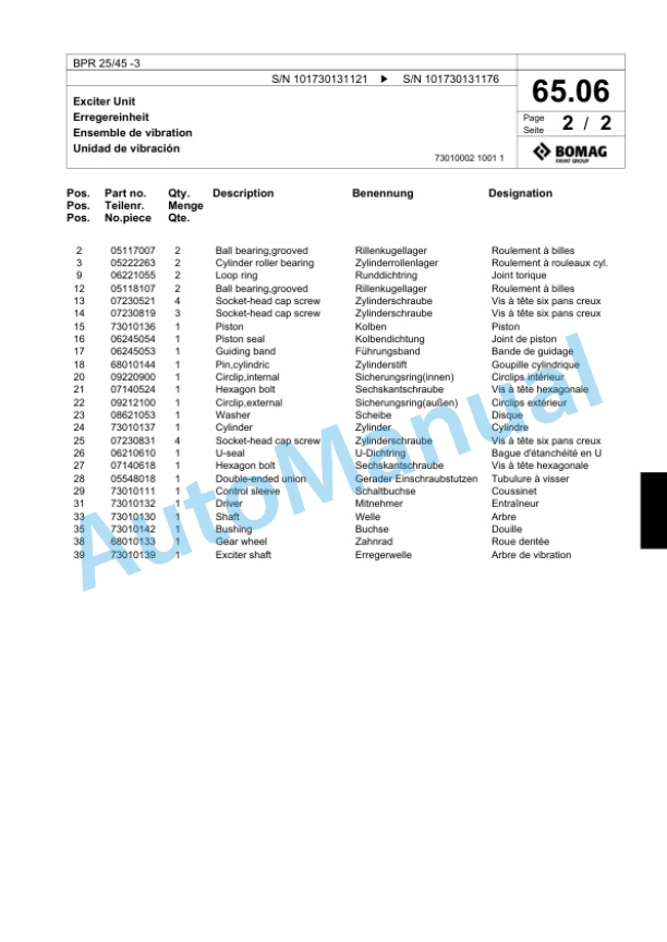 Bomag BPR 25-45-3 Vibratory Plate Compactor Spare Parts Catalogue 00817646-4