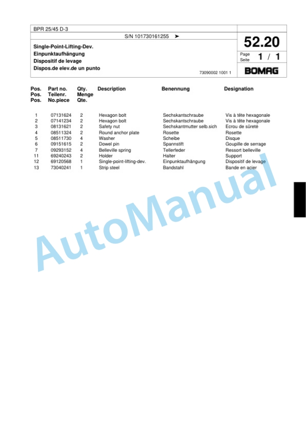 Bomag BPR 25-45 D-3 Vibratory Plate Compactor Spare Parts Catalogue 00818269-5