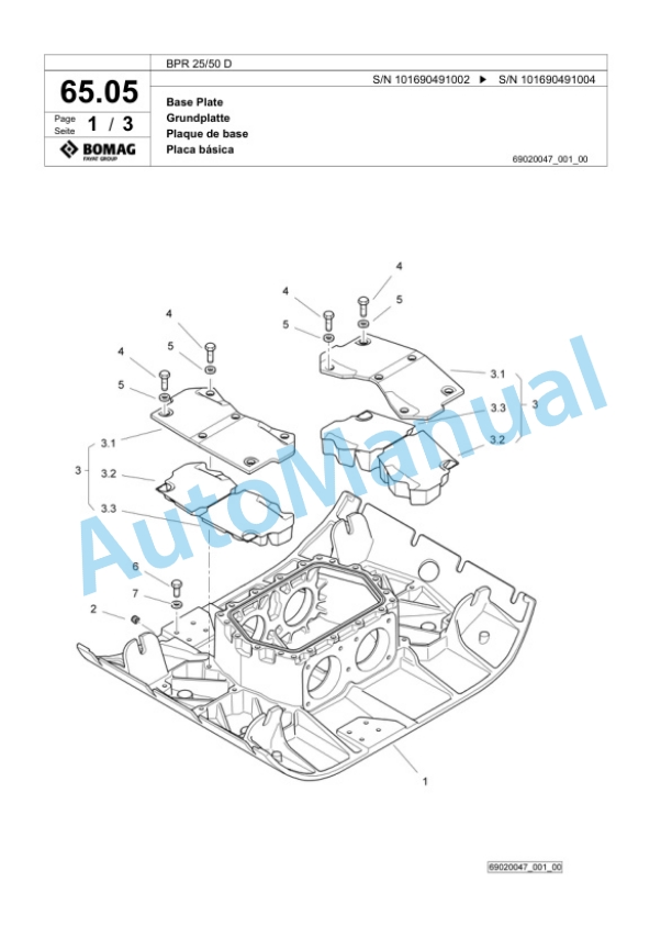 Bomag BPR 25-50 D Vibratory Plate Compactor Spare Parts Catalogue 00818405-4