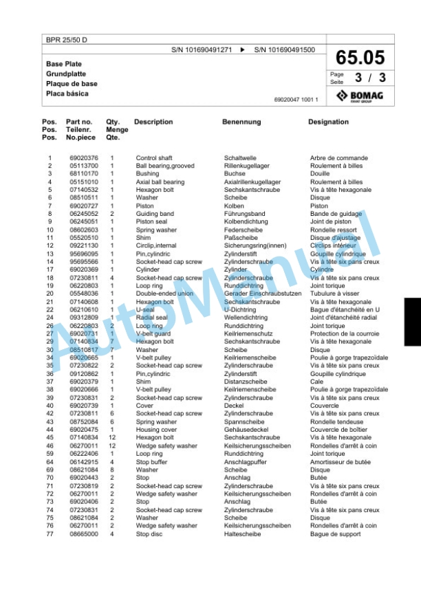 Bomag BPR 25-50 D Vibratory Plate Compactor Spare Parts Catalogue 00818755-4