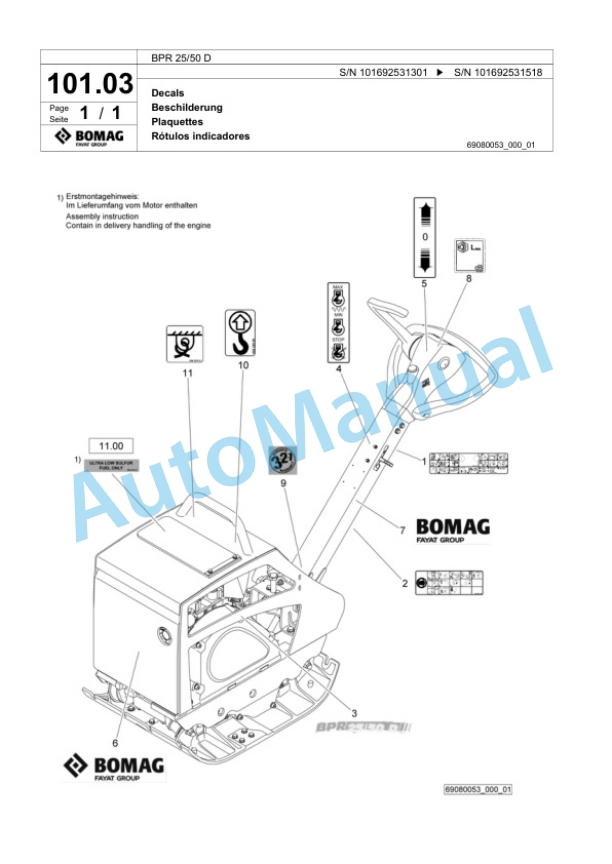 Bomag BPR 25-50 D Vibratory Plate Compactor Spare Parts Catalogue 00824309-4