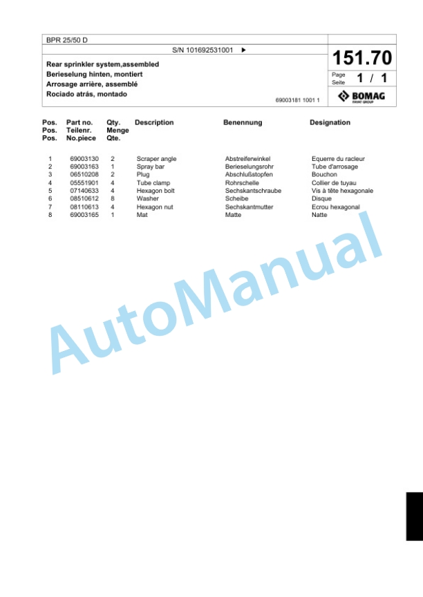 Bomag BPR 25-50 D Vibratory Plate Compactor Spare Parts Catalogue 00824309-5