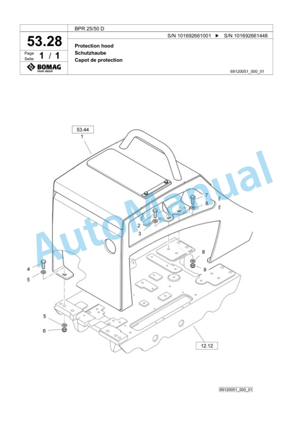 Bomag BPR 25-50 D Vibratory Plate Compactor Spare Parts Catalogue 00824765-2